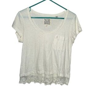 Jack Wills Women’s Lace Trim Speckled T Shirt White Multicolor S/S Size 4